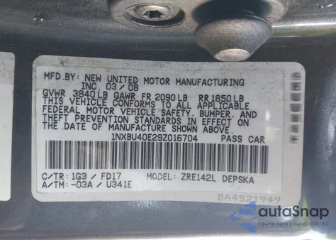 2009 Toyota Corolla S из США, поврежденный, VIN 1NXBU40E29Z016704